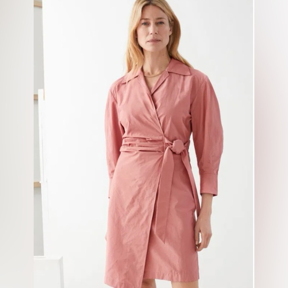 Stockholm Atelier & other stories Dusty Pink Balloon Sleeve Wrap Mini Dress sz 4